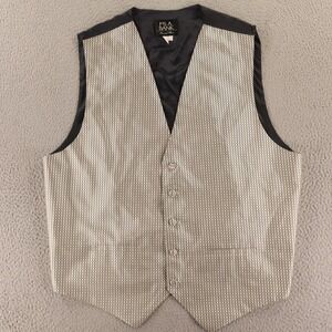 VTG Jos A Bank Vest Mens XL Silver Black Check 100% Silk Satin Adjustable USA
